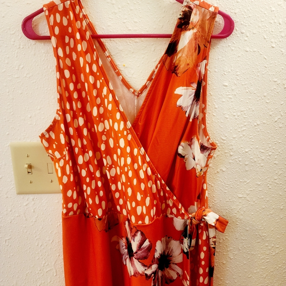 SZ XL VENUS ORANGE FLORAL FAUX WRAP DRESS - Picture 4 of 6
